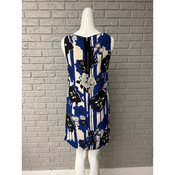 Maeve By Anthropologie Women Blue Silk Floral Shift Mini Dress Size 0 - Picture 3 of 8